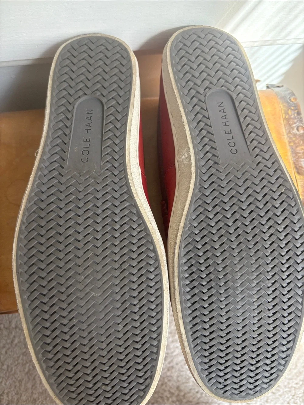 Cole Haan Red Leather Penny Loafers with White Sole